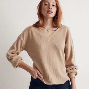 Madewell Waffle Knit V-Neck Long-Sleeve Sweater - Madewell waffle long sleeve